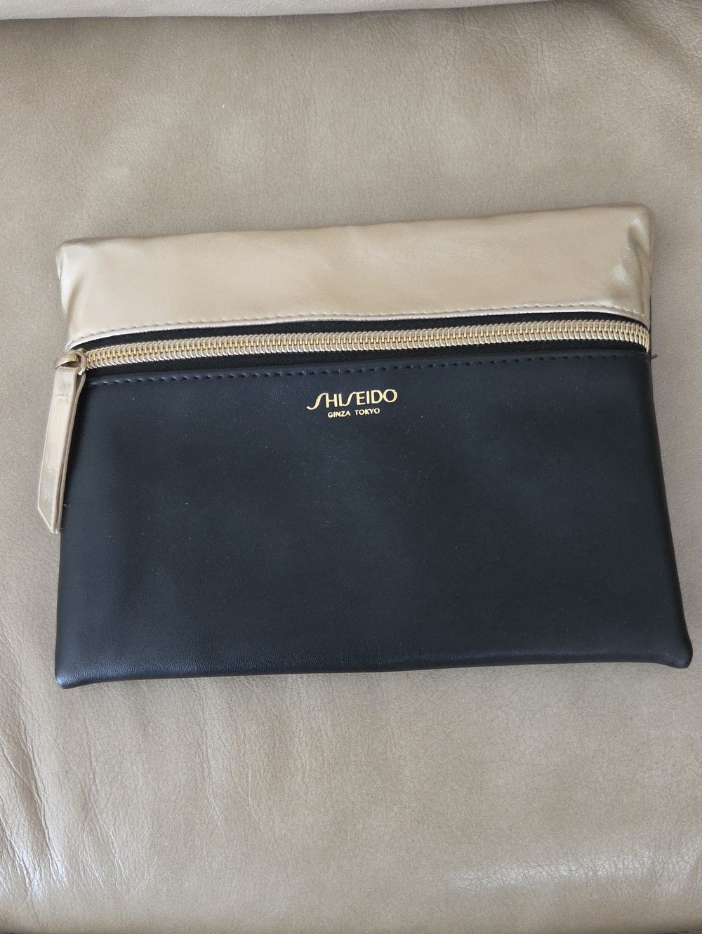 Shiseido Black and Gold Fold-Top Makeup Pouch